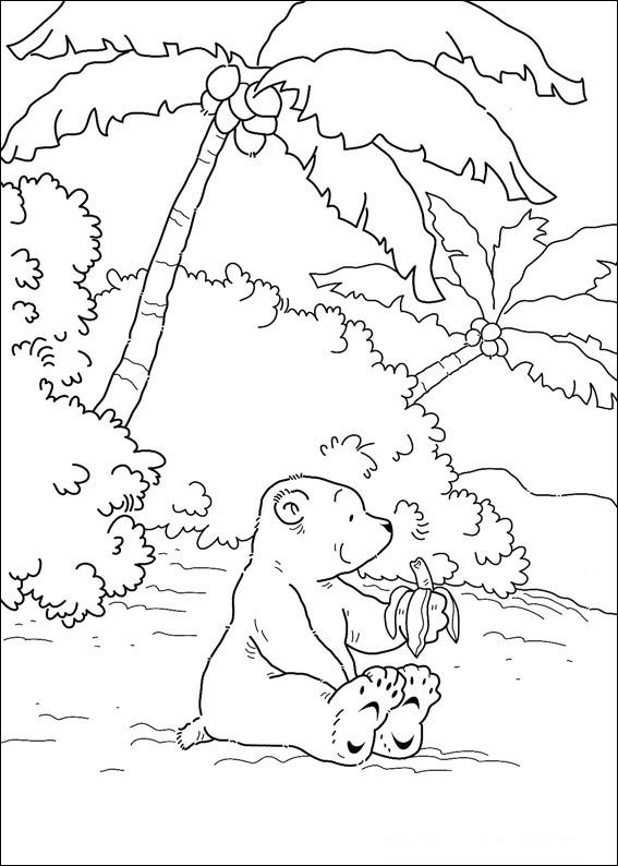 Print Kleine ijsbeer eet banaan kleurplaat